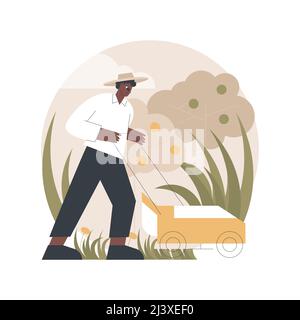 Rasenmähen Service abstrakt Konzept Vektor Illustration. Gras schneiden und reinigen, Belüftung und Düngung, Rasen Jäten, Gartenarbeit, Dand