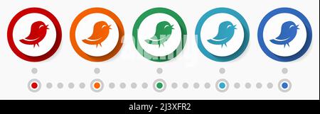 Twitter, Tweet Konzept Vektor-Symbol-Set, flaches Design bunte Tasten, Infografik Vorlage in 5 Farboptionen Stock Vektor
