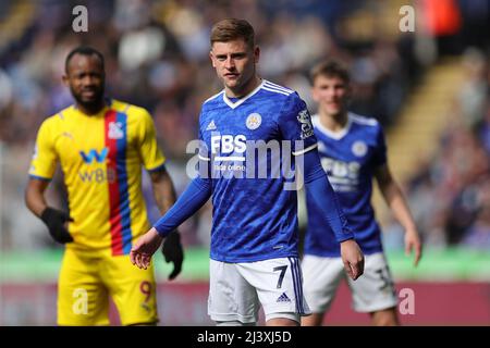 LEICESTER, GROSSBRITANNIEN. APR 10.: Harvey Barnes aus Leicester City während des Premier League-Spiels zwischen Leicester City und Crystal Palace im King Power Stadium, Leicester am Sonntag, 10.. April 2022. (Kredit: James Holyoak | MI News) Kredit: MI Nachrichten & Sport /Alamy Live News Stockfoto