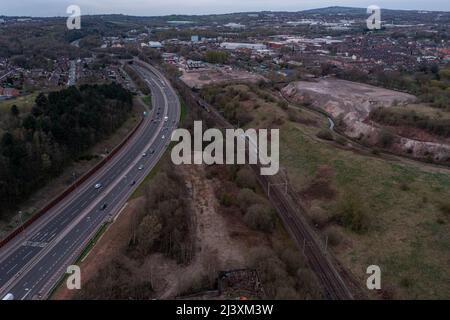 etruria Valley Link Road Luftdrohnen-Bilder Anfang April 2022 Fortschrittsbericht Stockfoto