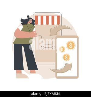 Abstrakte Konzeptdarstellung für die Inzahlungnahme mobiler Geräte. Verkaufen Sie alte mobile Gerät, Trade-in Einzelhandel, lassen Sie uns Ihr gebrauchter Handy, buybac Stock Vektor