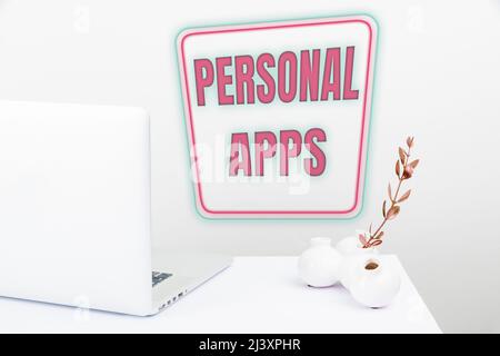 Text mit Inspiration Persönliche Apps. Word geschrieben auf Organizer Online Kalender Private Informationen Data Tidy Workspace Setup, Schreibtischtools Stockfoto