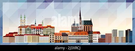 Brno Skyline Vektor buntes Poster auf schönen dreieckigen Textur Hintergrund Stock Vektor