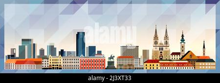 Zagreb Skyline Vektor buntes Poster auf schönen dreieckigen Textur Hintergrund Stock Vektor