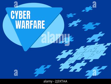 Konzeptunterschrift Cyber Warfare. Unternehmensübersicht Virtual war Hackers System attackiert Digital Thief Stalker Puzzleteile verschmelzen miteinander Stockfoto