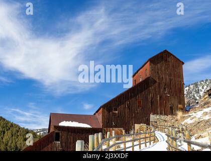 Bayhorse Idaho Bergbau Geisterstadt im Winter Stockfoto