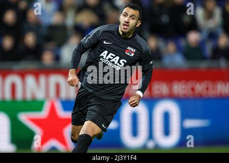 ZWOLLE, NIEDERLANDE - 10. APRIL: Vangelis Pavlidis von AZ Alkmaar während des niederländischen Eredivisie-Spiels zwischen PEC Zwolle und AZ Alkmaar am 10. April 2022 im Stadion Mac3Park in Zwolle, Niederlande (Foto: Peter Lous/Orange Picles) Stockfoto