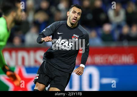 ZWOLLE, NIEDERLANDE - 10. APRIL: Vangelis Pavlidis von AZ Alkmaar während des niederländischen Eredivisie-Spiels zwischen PEC Zwolle und AZ Alkmaar am 10. April 2022 im Stadion Mac3Park in Zwolle, Niederlande (Foto: Peter Lous/Orange Picles) Stockfoto