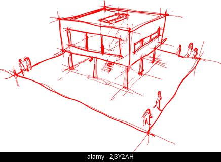 Architektonische Skizze eines modernen Hauses ohne Hintergrund Stockfoto