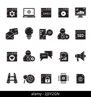 Silhouette CEO, Marketing, Social Media und Einfluss Icons - Vektor Icon Set Stock Vektor