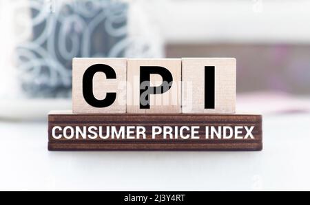 Definition des Verbraucherpreisindex für Verbraucherpreisindex, Akronym auf Blau. Stockfoto