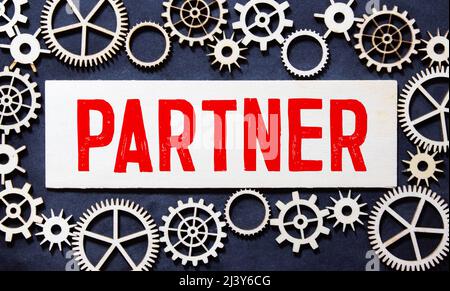 Partner Wort in gemischten Vintage-Metall-Druckblöcke über Grunge-Holz, Stockfoto