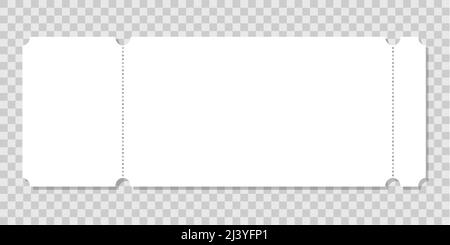 Leeres Papierticket Mockup für Veranstaltung, Konzert, Film, Museum, Festival, Theater, Ausstellungseintrag isoliert auf transparentem Hintergrund. Gutschein- oder Lotterievorlage. Vektor-realistische Darstellung Stock Vektor