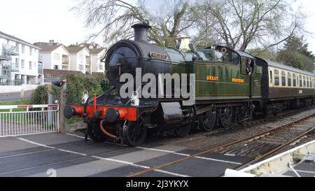 Dampflokomotive 5239 Goliath, die als Teil der Dartmouth Steam Railway in Paignton, Devon, England, UK, arbeitet. Stockfoto