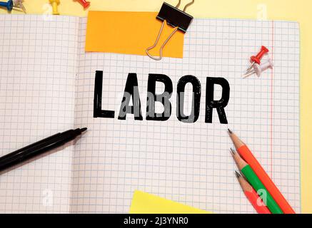 Labor Day, Text Wörter Typografie auf Papier geschrieben, Leben und Geschäft motivierende inspirierende Konzept. Stockfoto