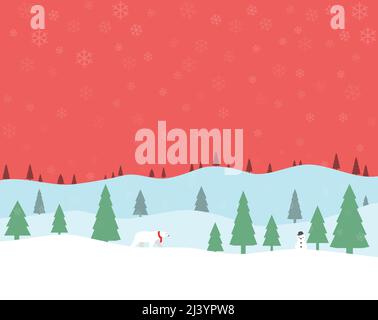 Weihnachten Hintergrund, Berg, Schnee, Bäume, Haus und Tier Stock Vektor