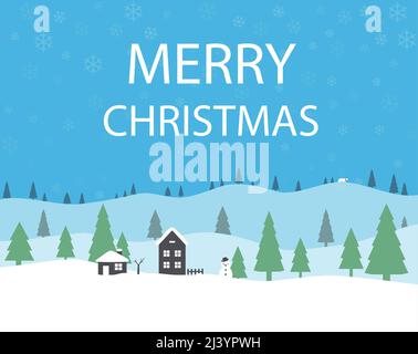 Weihnachten Hintergrund, Berg, Schnee, Bäume, Haus und Tier Stock Vektor