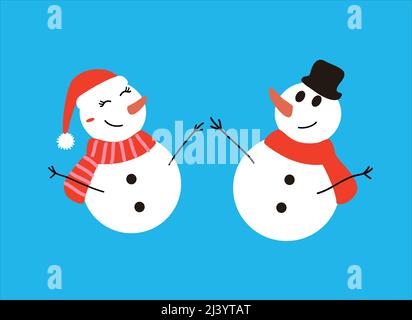 Weihnachten lächelnde Schneemann Paar, Vektor-Illustration Stock Vektor