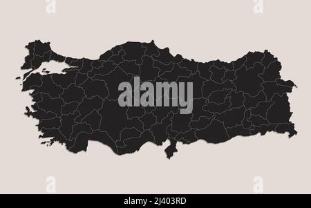Schwarze Landkarte der Türkei von Regionen, Design Tafel, leer Stockfoto