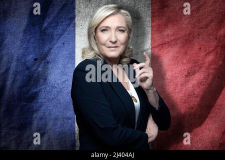 Marine Le Pen und Flagge von Frankreich Stockfoto