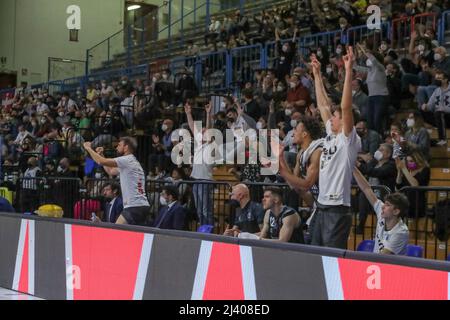 PalaRadi, Cremona, Italien, 10. April 2022, Vanoli Cremona Banch während der Vanoli Basket Cremona gegen Bertram Derthona Tortona - Italienische Basketball A Serie Championship Stockfoto