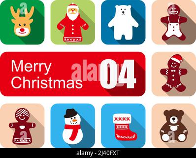 Frohe Weihnachten flache Symbolsatz Stock Vektor
