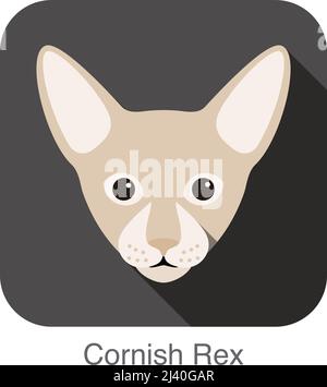 Cornish Rex Cat, Katze Rasse Gesicht Cartoon flache Icon-design Stock Vektor