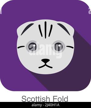 Scottish Fold Katze Rasse Gesicht Cartoon flache Icon-design Stock Vektor