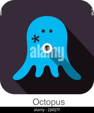 Oktopus-Gesicht-flache Icon-Design. Tierische Symbole Serie. Stock Vektor