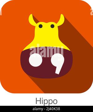 Nilpferd Gesicht flach Icon-Design. Tierische Symbole Serie. Stock Vektor