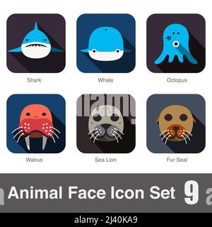 Tierische flache Gesichtssymbol, Vektor Stock Vektor