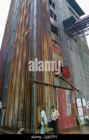 Surinam, Silo einer Reismühle im Stadtteil Nickerie. Stockfoto