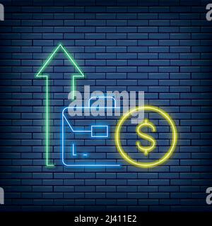 Vector Einkommenssteigerung, Investitionen, Geschäftserfolg Neon-Zeichen. Vektorgrafik im Neon-Stil. Stock Vektor
