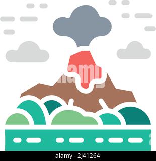 Vektor Vulkan, Berge Landschaft weiße Linie Symbol. Symbol- und Schilderillustrationen. Stock Vektor