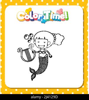 Arbeitsblätter-Vorlage mit farbiger Zeitdarstellung und Mermaid-Gliederungsdarstellung Stock Vektor