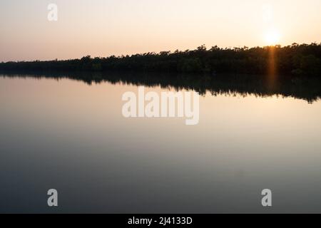 Bangladesch, Sundarban, 2021-10-29. Berichten Sie an Bord von Rubayath und Elisabeths Boot auf den Sundarbans, einer Region aus unzähligen Waffen und Kanälen Stockfoto