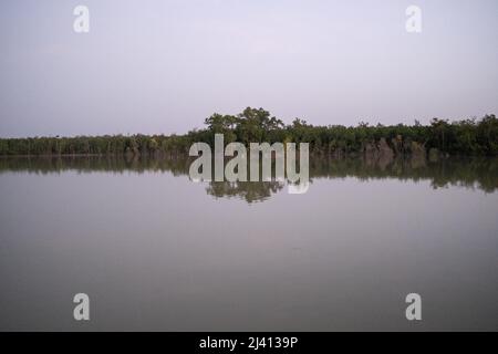 Bangladesch, Sundarban, 2021-10-29. Berichten Sie an Bord von Rubayath und Elisabeths Boot auf den Sundarbans, einer Region aus unzähligen Waffen und Kanälen Stockfoto
