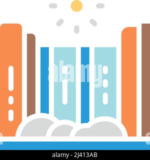 Vektor Wasserfall Landschaft weiße Linie Symbol. Symbol- und Schilderillustrationen. Stock Vektor