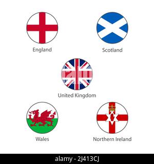Flaggen des Vereinigten Königreichs und Englands, Schottlands, Nordirlands und Wales. Vektorgrafik Stock Vektor