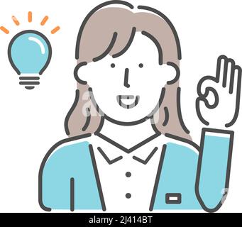 Einfache Geschäftsfrau (Oberkörper) Geste Illustration | OK, gut, einverstanden Stock Vektor