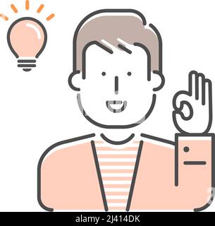 Einfacher junger Mann (Oberkörper) Geste Illustration | OK, gut, einverstanden Stock Vektor
