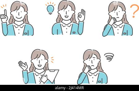 Einfache Geschäftsfrau (Oberkörper) Gestenmuster Illustration Set Stock Vektor
