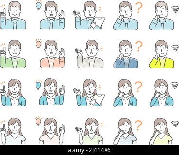 Einfache junge Person (Oberkörper) Gestenmuster Illustration Set Stock Vektor
