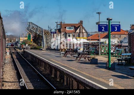 ‘Black Prince’ BR-9F-92203 am Bahnhof Sheringham auf der North Norfolk Railway – The Poppy Line, East Anglia, England, Großbritannien Stockfoto