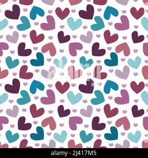 Herzmuster. Nahtloser weißer Hintergrund mit bunten Symbolen der Liebe. Herzen für Valentinstag oder Hochzeit Designs, Textil, Verpackung. Vektorillust Stock Vektor