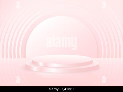 Abstrakt 3D Studio Podium Anzeige von lebenden Korallen Pastellfarben Farbverlauf Design. Geometrische dekorative Grafik Stil Hintergrund. Illustrationsvektor Stock Vektor