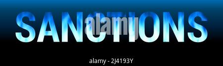 Sanktionen Wort mit Gasflamme. Banner auf dunkelblauem Hintergrund. Neon-Illustration. Gaskrise und Sanktionen für Russland. Vektorgrafik. Stock Vektor