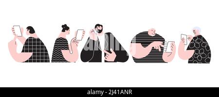 Eine Gruppe von Menschen, die mit einem modernen Telefon sprechen Stock Vektor