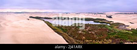 Luftaufnahme der Oase Moron in Pisco, Peru Stockfoto