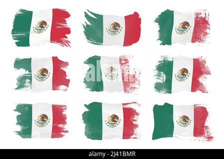 Mexiko Flagge Pinselstrich, Nationalflagge auf weißem Hintergrund Stockfoto